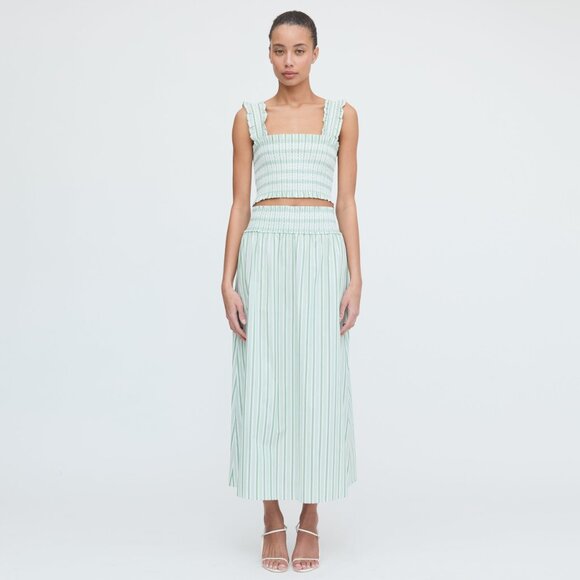 Hill House Home The Delphine Nap Skirt - Apple Green Stripe Size SApple Green St - Picture 2 of 3